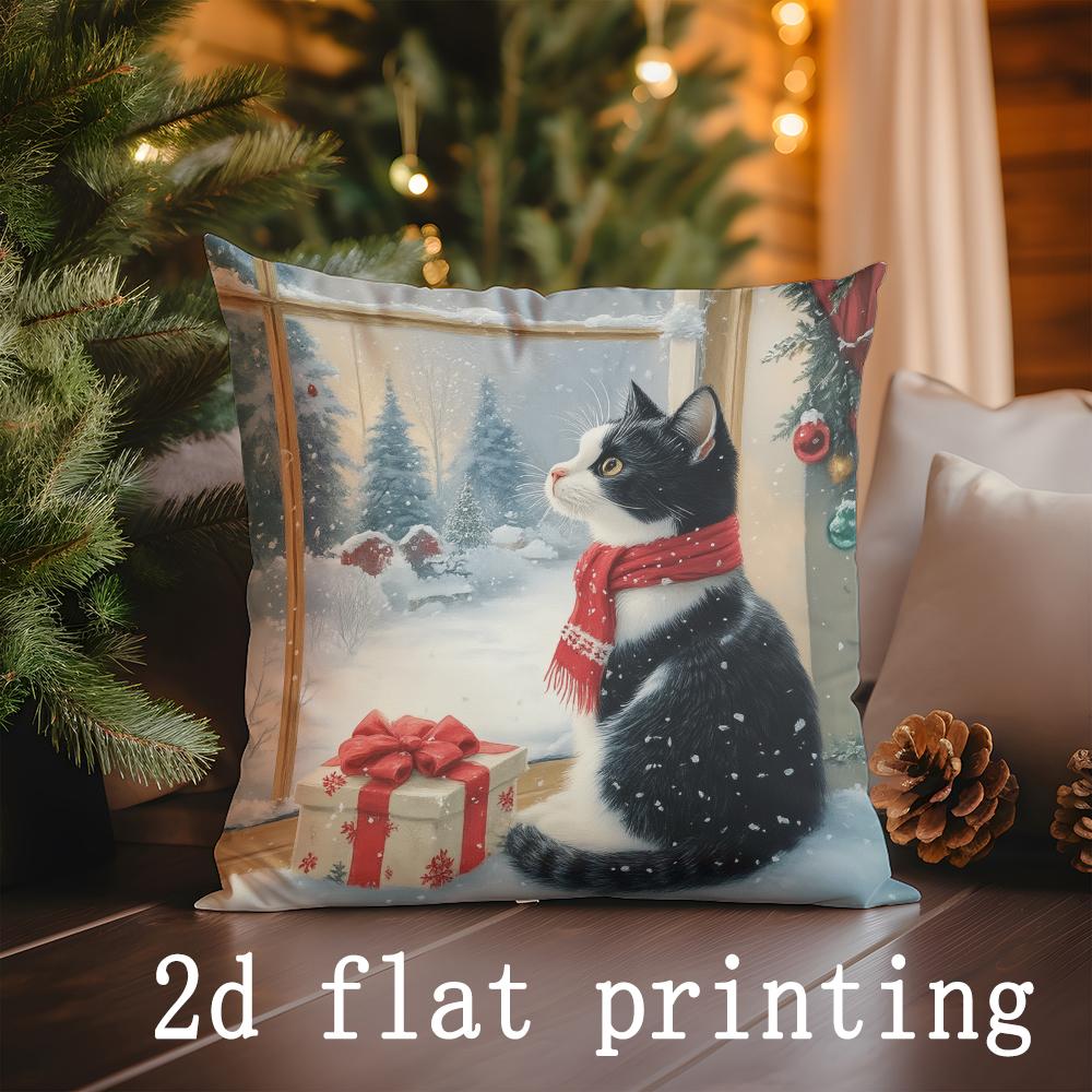 Home Decor Christmas-themed Pillow Covers with Festive Scenes Pattern Cushion Cover Suitable for Sofa Bedroom Car Pillow Cover