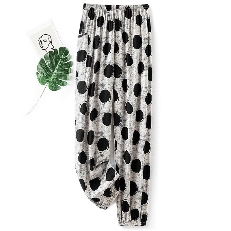 Dámské letní bavlněno-hedvábné pyžamové kalhoty: Lehký, Odolný proti komárům, Volný střih, Elastický kotník, Na pláž nebo na doma.