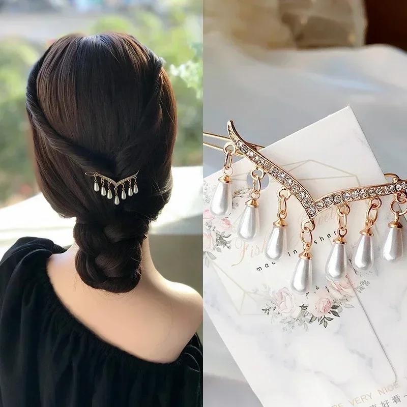 Ladies Fashion Simple Sweet Geometry Hair Clips Jewelry Hair ClipsElegance Pearl Pendant Tassel Hair Accessories Creative Gifts