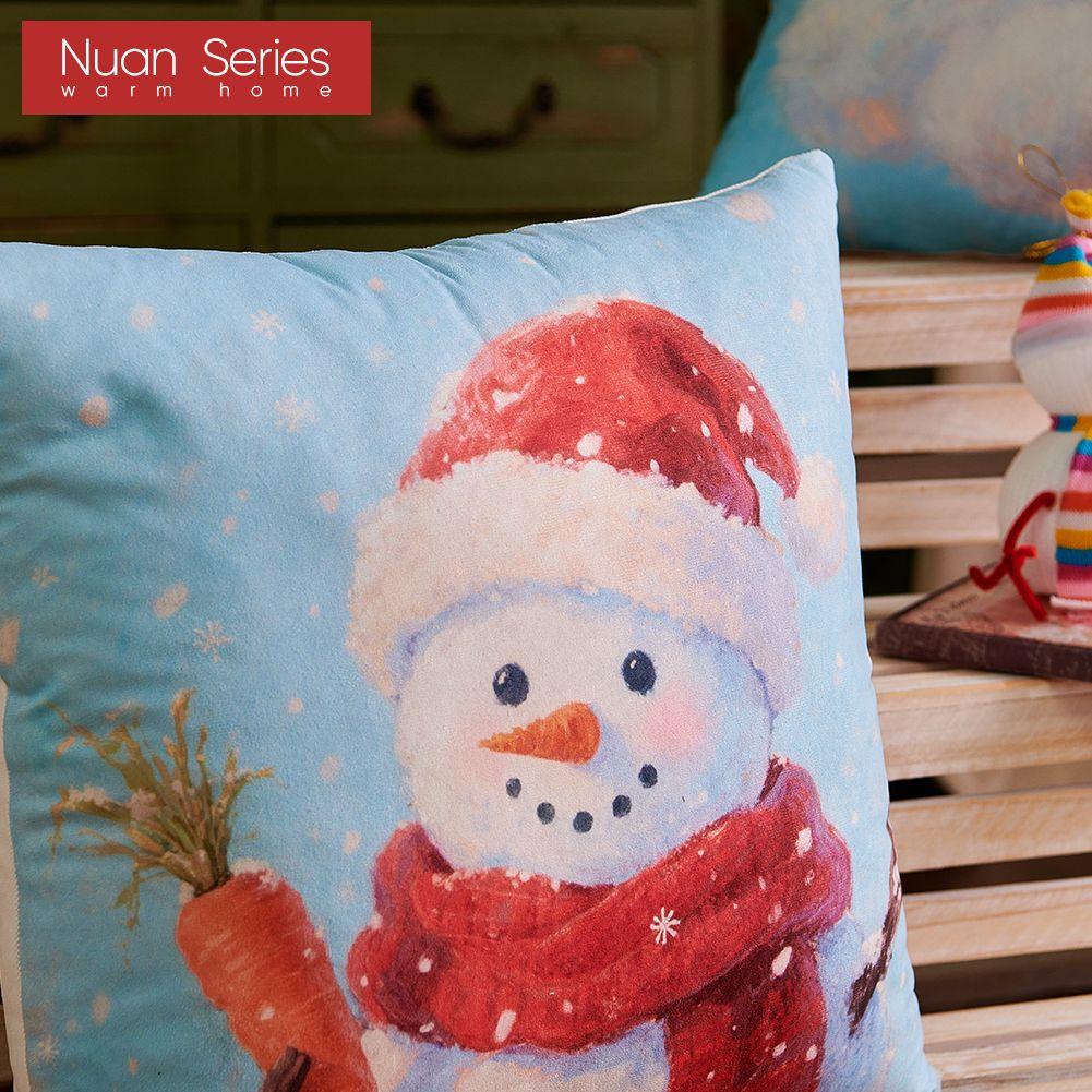 1PC Nuan Series Christmas Pillowcase Polyester Printed Comfortable Pillowcase Cushion Cover for Sofa Living Room Bedroom Home Decor Party Decor