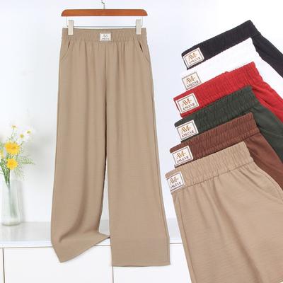 Summer New Middle-aged and Old Elastic Waist Straight-leg Pants Women's High Waist and Thin Loose Casual Versatile Drape Wide-leg Pants