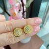 European and American Yellow-gold Stud Earrings Women's Light Luxury Pendant Collarbone Chain Women's Full Diamond Round S111 Silver Needle Earrings