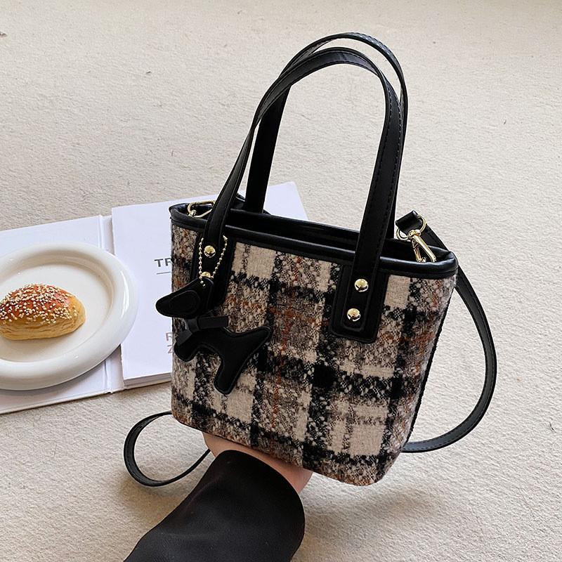 Fashionable Plaid Pu Leather Bucket Bag For Women 2024 New Crossbody Purse серый