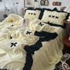 Korean Princess Style Kawaii Girl Black Bow Bedding Set Skin-friendly Soft Duvet Cover Set Bed Sheet Or Bed Skirt Pillowcases