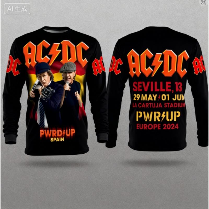 Autumn Men's Rock Band T-shirt AC-DC 3D Printed Men's and Women's Long Sleeved T-shirt Hip-hop Fashion Round Neck Casual Top