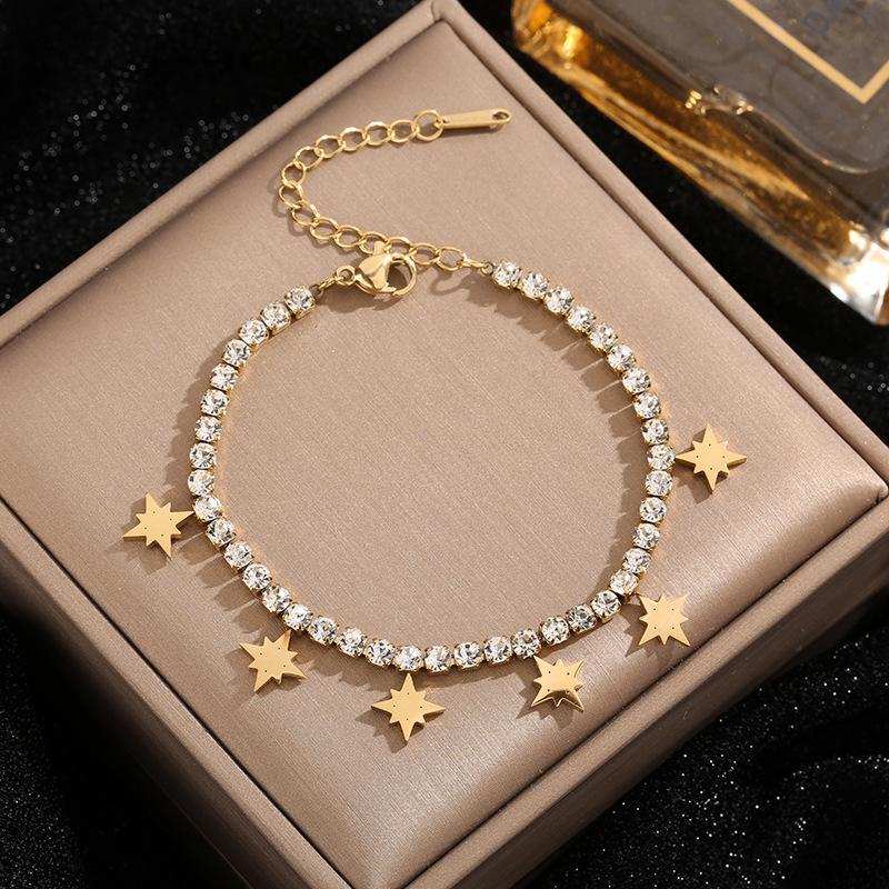 Exaggerated European and American Fashion Full-diamond Star Pendant Titanium Steel Bracelet for Women