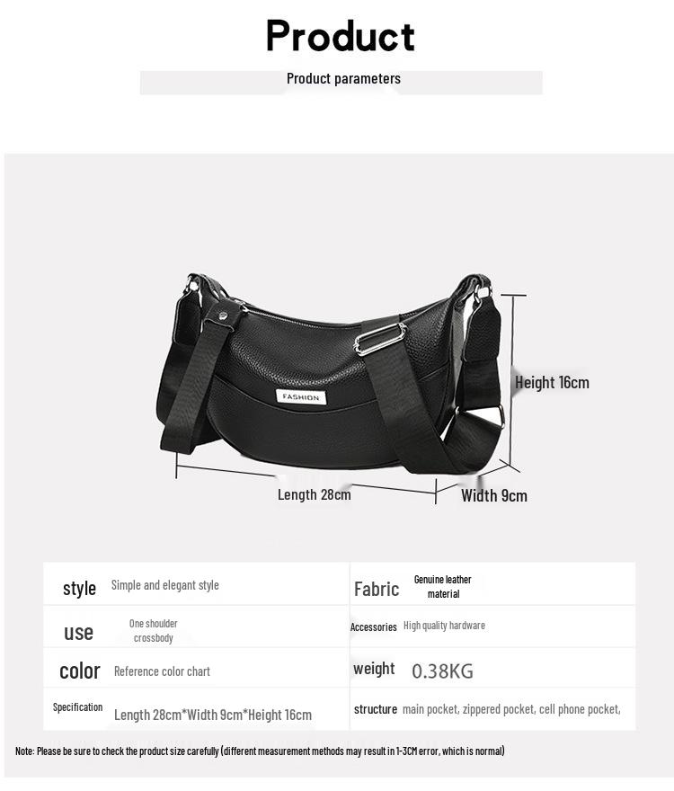 2025 Autumn/Winter Women's Top Layer Cowhide Shoulder Crossbody Bag