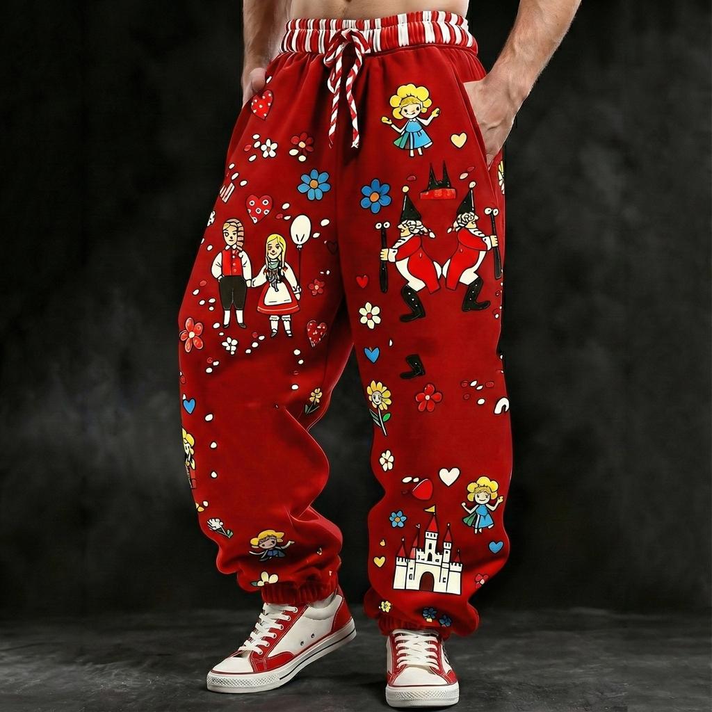 Pantaloni Jogger Denim cu Imprimeu Digital 3D pentru Bărbați - Croială Largă Americană și Margini cu Catarame - Pantaloni Lungi Street Hip-Hop