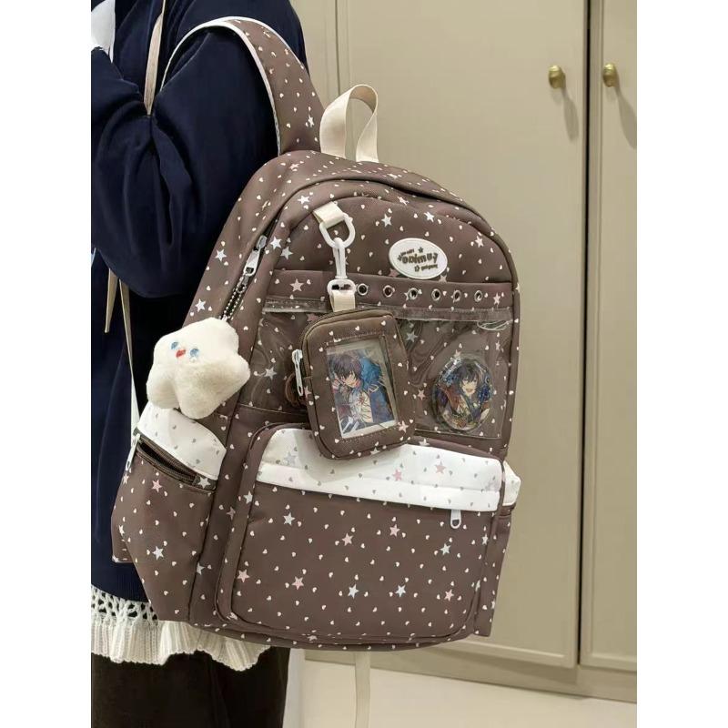 Highvalue sweet pink polka dot junior high school student backpack female volume twodimensional transparent bar high school student backpack
