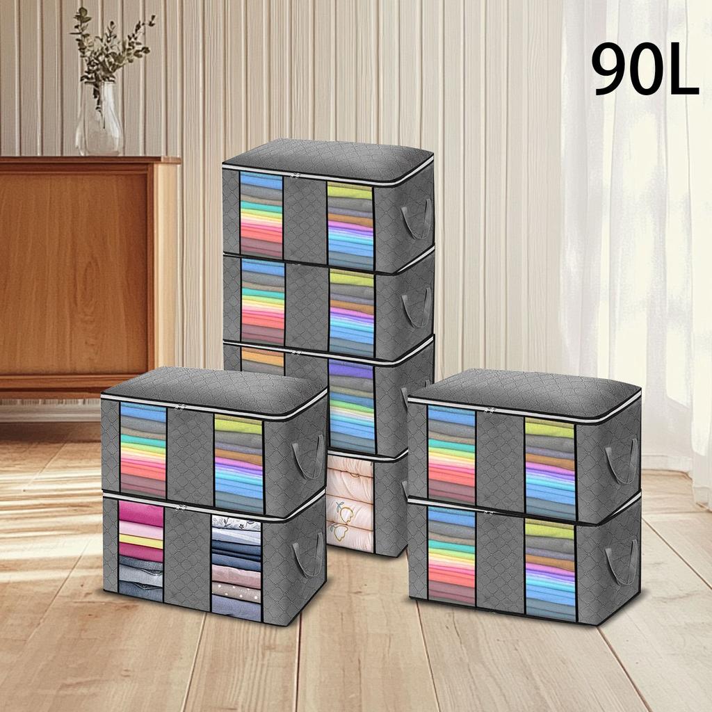 90L Large Storage Bags, Foldable Closet Organizer And Storage Bags With Handles, Thick Fabric For Blankets, Quilts, Clothes, Bedding