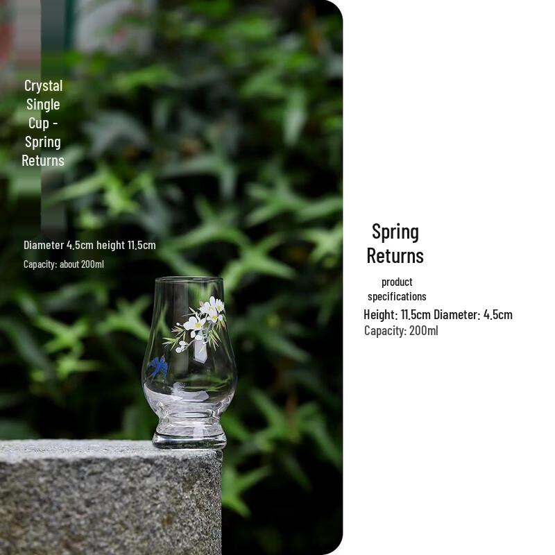 Ailan Huijia WQ Spring Return Hand-Decal Borosilicate Glass Tea Cup Crystal Single Cup