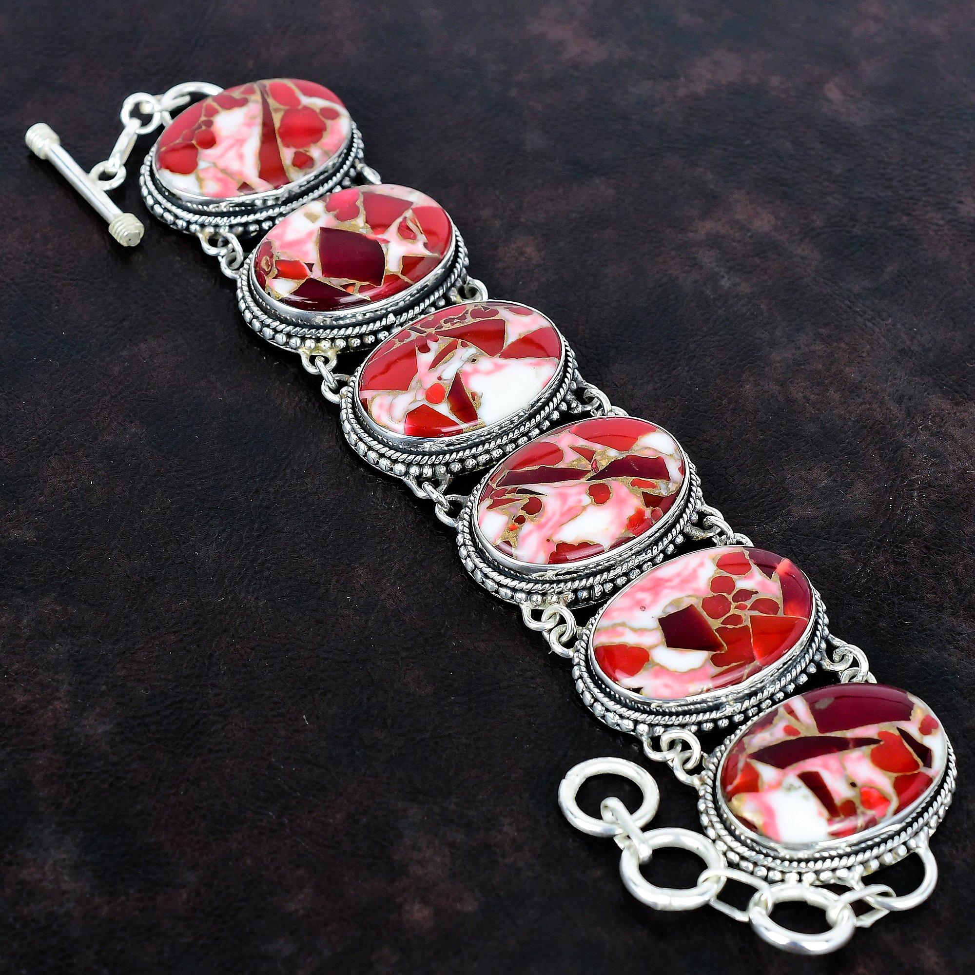 

Kingman red mohave copper turquoise bracelet 925 sterling silver adjustable chain bracelet gemstone handmade jewelry vintage design bracelet Adjustable