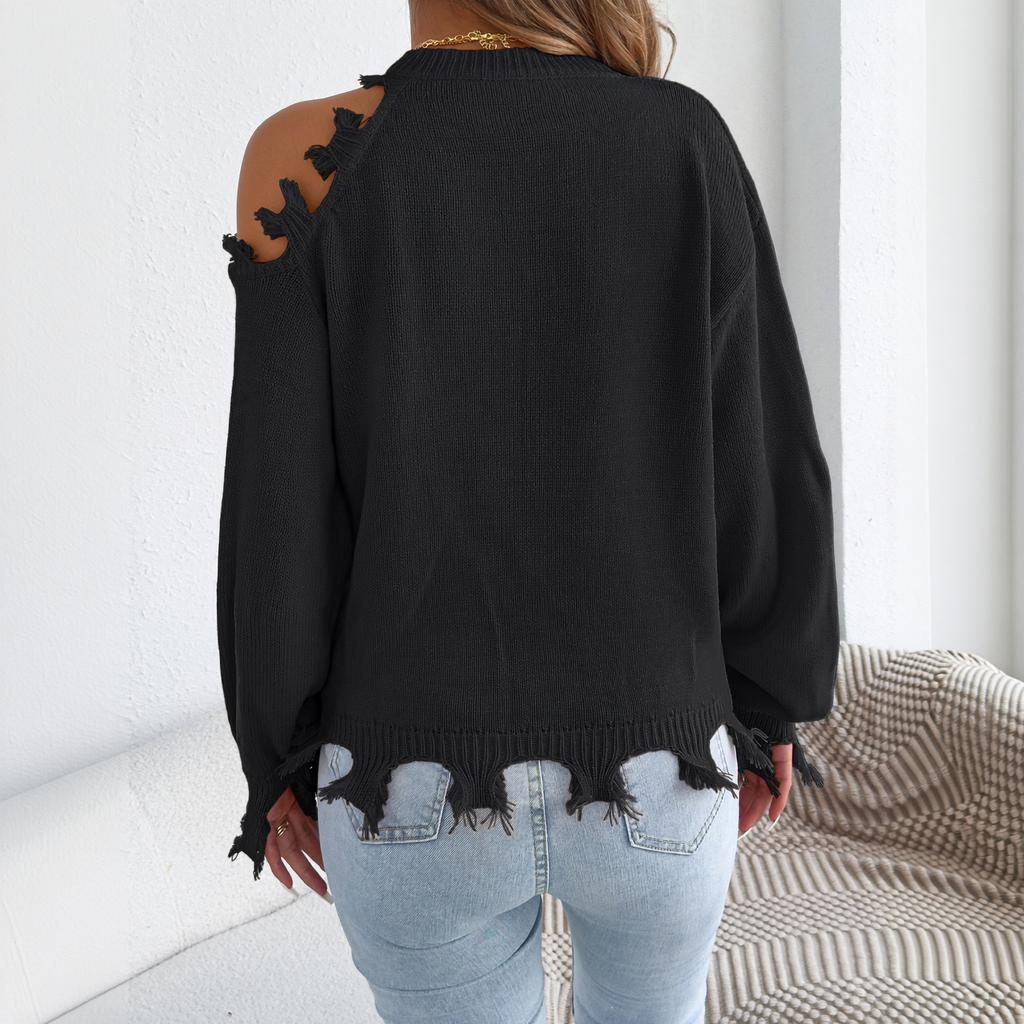 Damen Lässiger Pullover mit Off-Shoulder und Langen Ärmeln