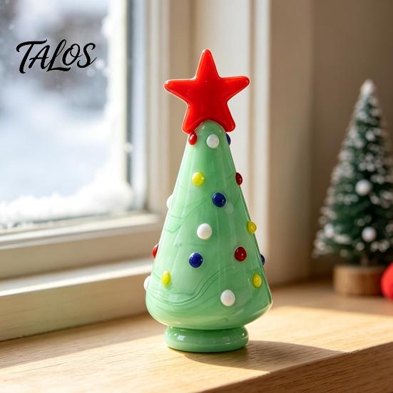 Unique Birthday Presents Glass Christmas Tree Figurine, Rotating Desk Ornament for Car Home, Stained Art Glazed Dashboard Decor & Gift Holiday Season