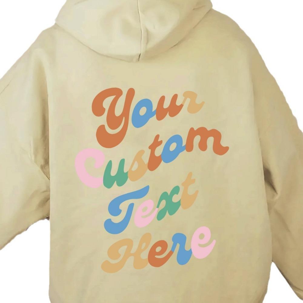 Down Sleeve Women'S Fleece Sweater Plain Letter Print Kangaroo Pocket Drawstring Print Hoodie