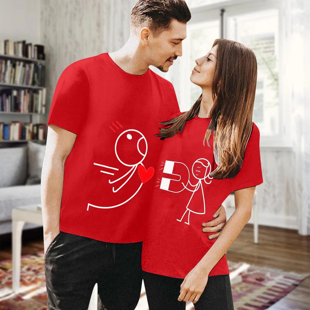 Valentine's Day T-shirt New Couple Outfit Stick Figure Printing European American Men and Women Comfortable Graphic T Shirts
