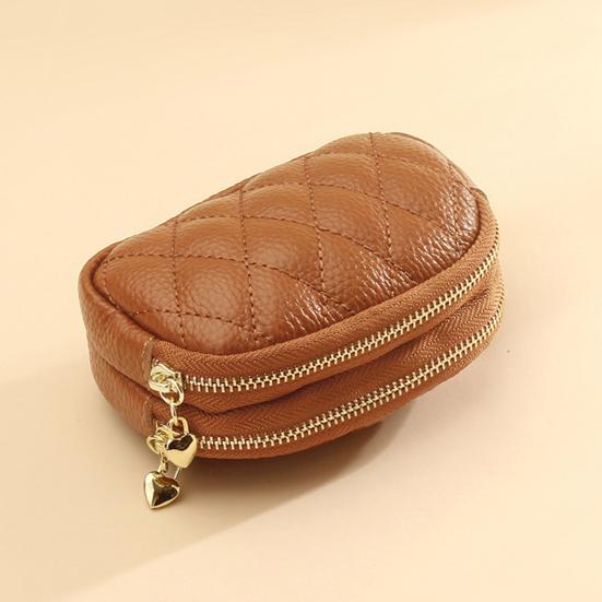 Double Layer Coin Purse, Dual-Compartment PU Leather Wallet, with Zipper Durable Scratch-Resistant Coin Holder Pouch