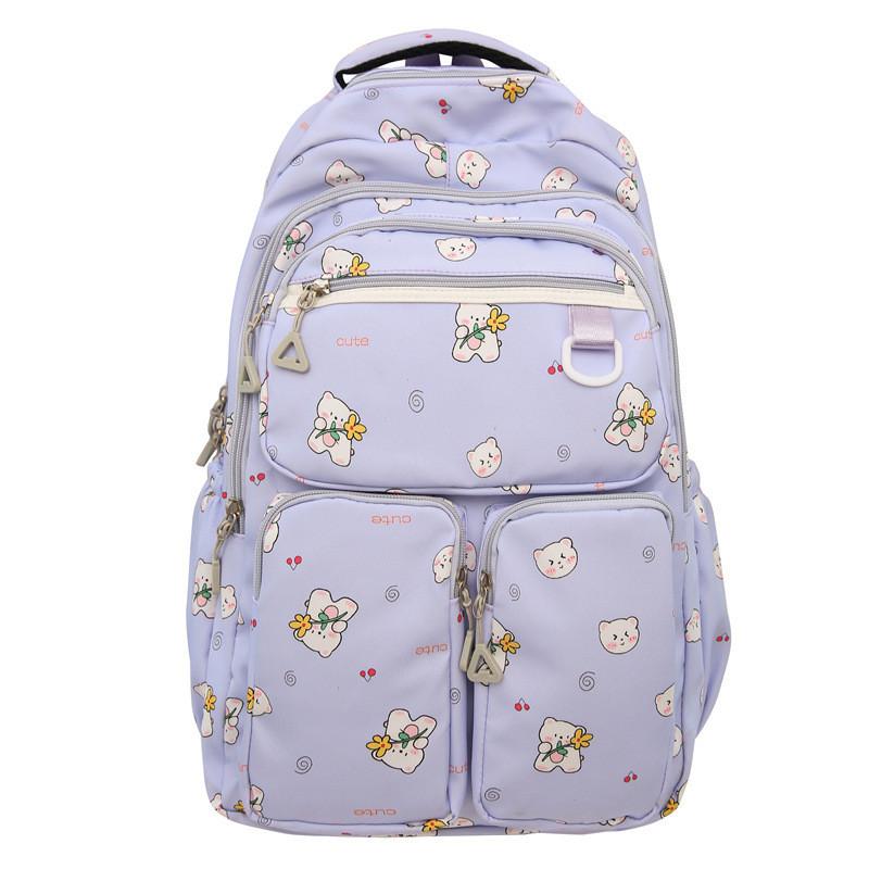 

Teddy Cute Cartoon Bear Flower Pattern Large Capacity Student Backpack For Girls фиолетовый
