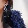 Luxury Blue Cubic Zirconia Dangle Earrings for Women Engagement Wedding Accessories Gorgeous Lady's Ear  Zircon