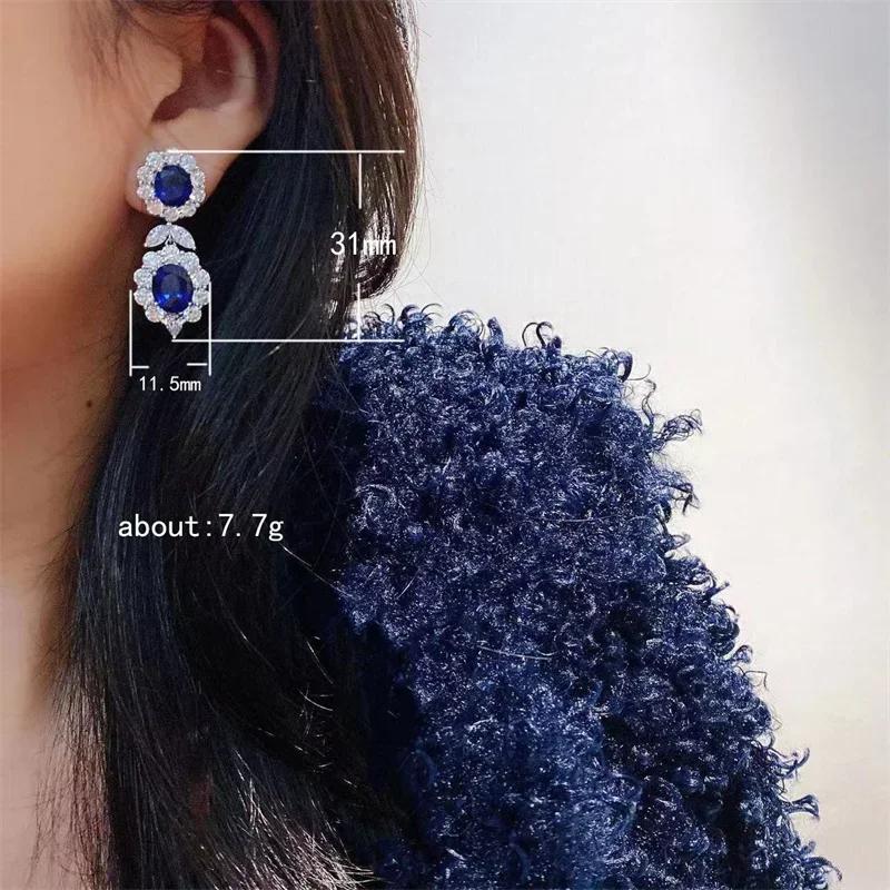Luxury Blue Cubic Zirconia Dangle Earrings for Women Engagement Wedding Accessories Gorgeous Lady's Ear  Zircon