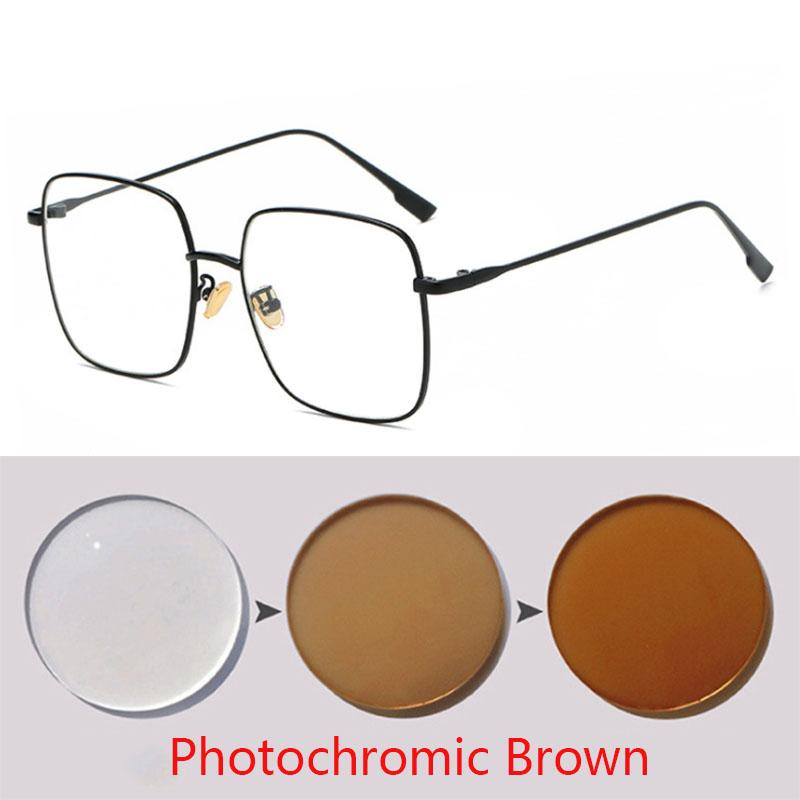 Big Frame Square Myopia Women Diopter Eyeglasses Metal Black Nearsighted Eyeglasses Prescription 0 -0.5 -0.75 To -6.0