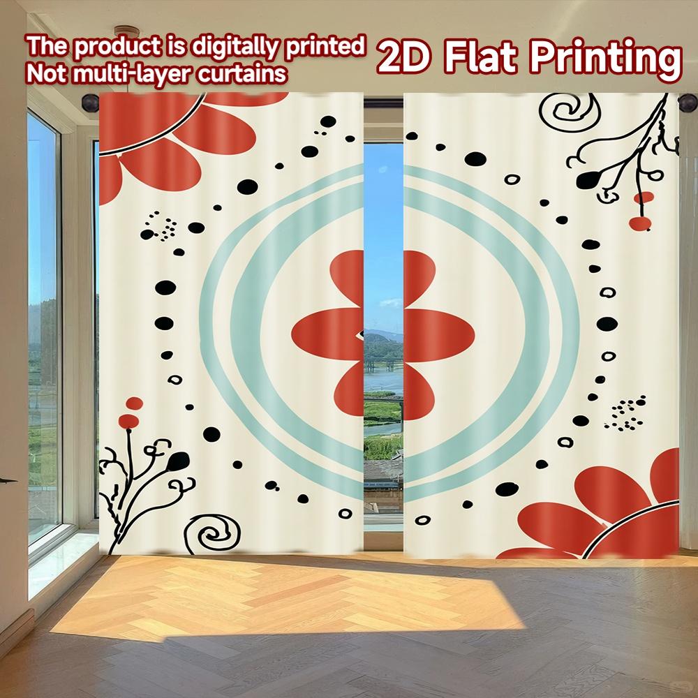 

Minimalist Flat Printing Curtains Without Rod Floral Mandala Design Valentine Is Day Festival Polyester Set Of 2 Made W100*H70(CM)-Grommet top&2PCS