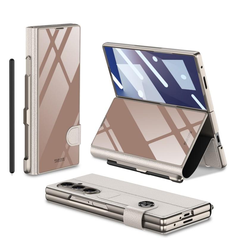 Galaxy Z Fold7 Flip Cover Case With Pen Slot Protective Leather Shell Men Stylish Foldable Phone Accessory