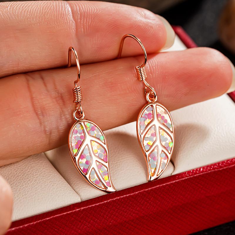 1 Pair, Rose Gold, Small Fresh, Pastoral, Leaf Earrings.