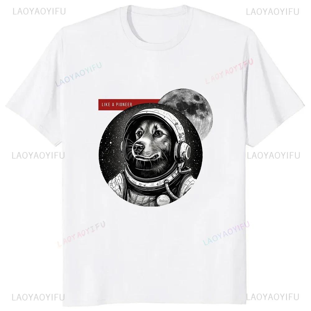 Laika USSR Funny Cartoon Dog Graphic Man T Shirt Hip Hop Harajuku Style Printed Women Clothing Streetwear Hipster Loose Soft Tee