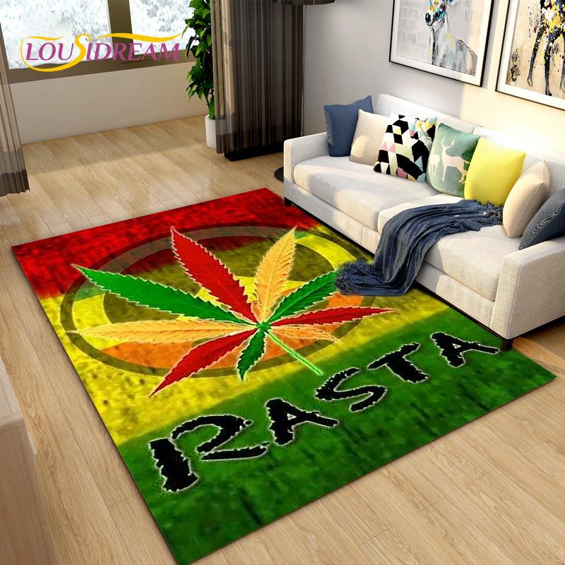 Reggae Music Jamaican Style Maple Leaf Area Rug,Carpet Rug for Living Room Bedroom Sofa Decoration,Kitchen Non-slip Floor Mat