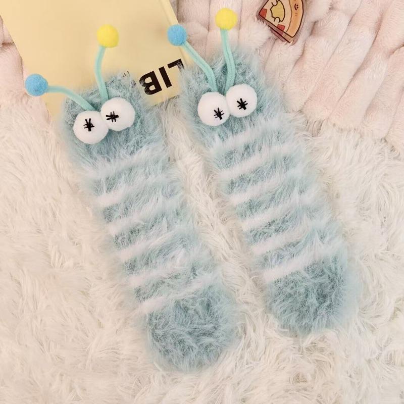 Funny Mink Socks Women's Winter Thickened Plush Warm Sleeping Socks Home Sleep Cute Doll Plush Medium Tube