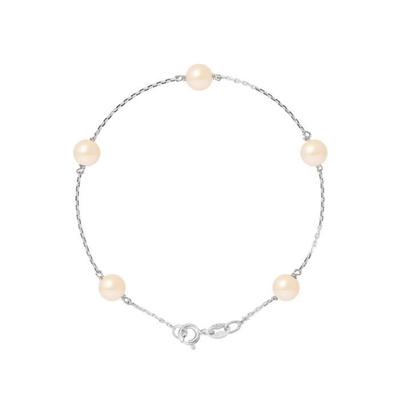 Bracelet - - 5 Freshwater Cultured Pearls 6-7 Mm - 925 Silver - Length 18 Cm - Women