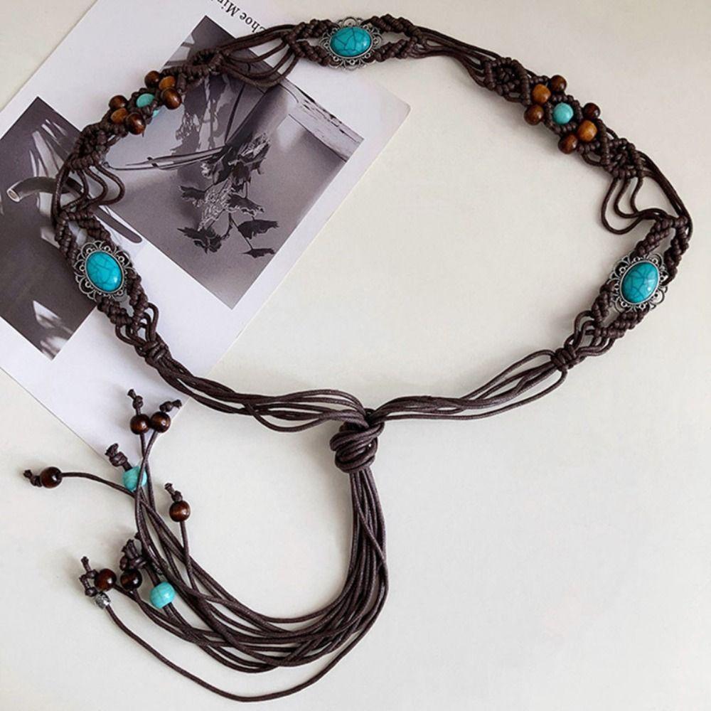 Vielseitiger gewebter Gürtel Ethnischer Stil Kleiderkette Taille Bunter geflochtener Taillengürtel Damen