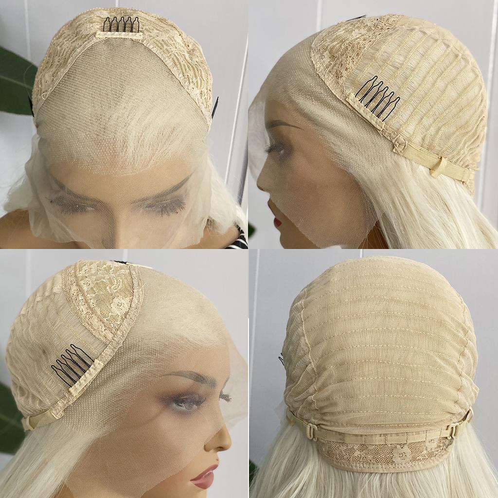 AIMEYA Platinum Blonde Lace Front Wig for Women Girls Long Body Wave Heat Resistant Synthetic Lace Wigs Daily Use Cosplay Party