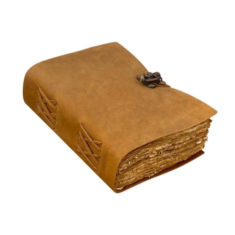 Handmade Vintage Leather Journal - Blank Spell Book of Shadows, Grimoire Journal, Travel Writing Notebook, Deckle Edge Paper Lock Closure