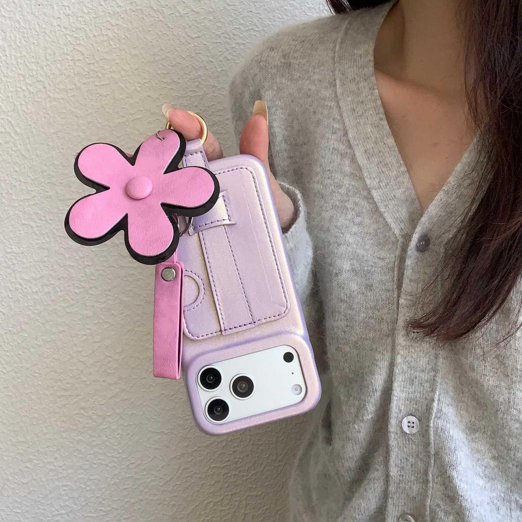 Flower Wrist Strap Card Holder & Coin Purse for iPhone 17 Pro Max/15 Pro/14 Case (Women's)