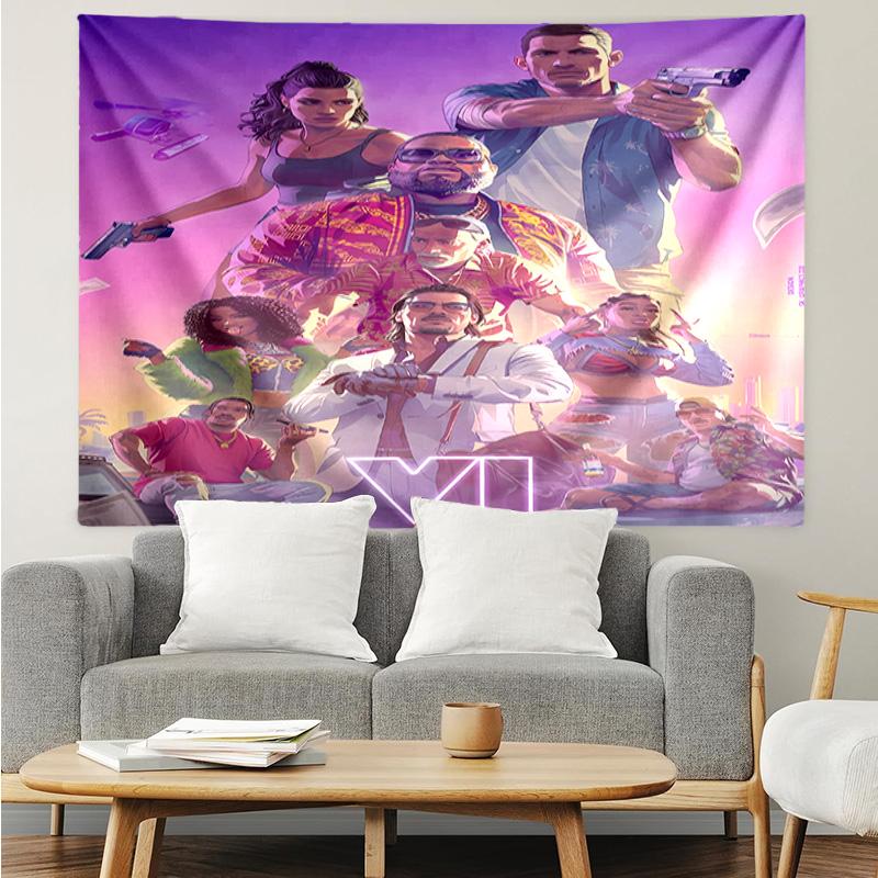 Game Grand Theft Auto Tapestry for Bedroom Aesthetic Classroom Tapestries Wall Hanging for Living Room Dorm Office,Ideal Creative Gift
