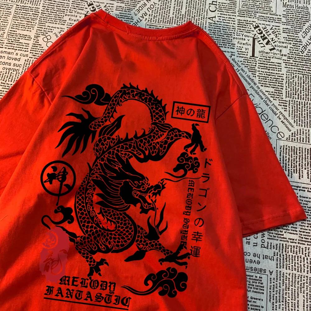 2025 Summer Dragon Harajuku Pattern T-shirt for Men, hip-hop clothing, summer T-shirt, summer cotton loose