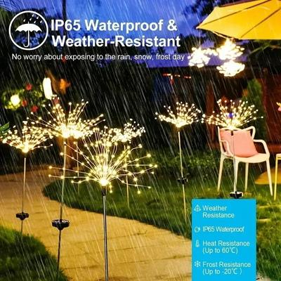 8-Modes Solar Firework Lights, 200 LEDs - Multicolor, Warm White, IP65, Ideal for Garden, Patio, Walkway, Party, Wedding Decor