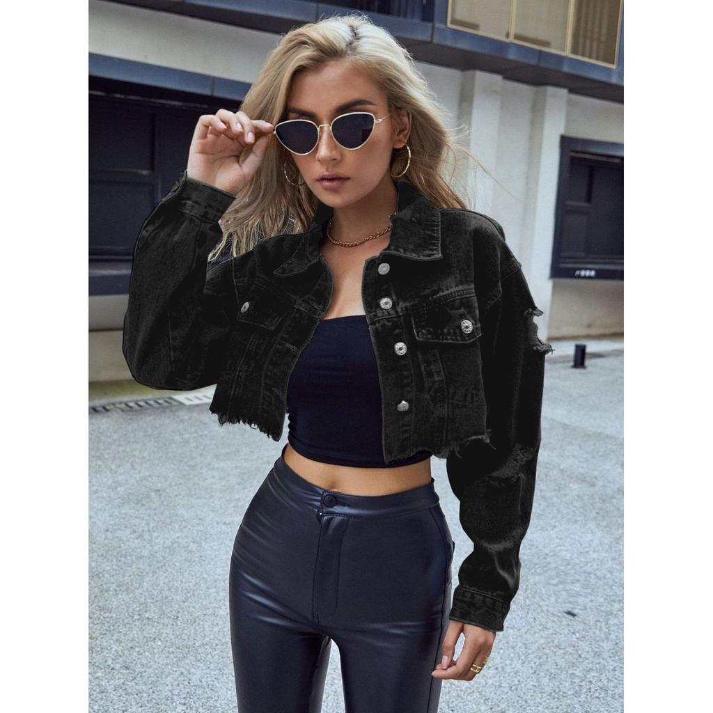 Modische, lässige, vielseitige, kurze Jeansjacke für Damen