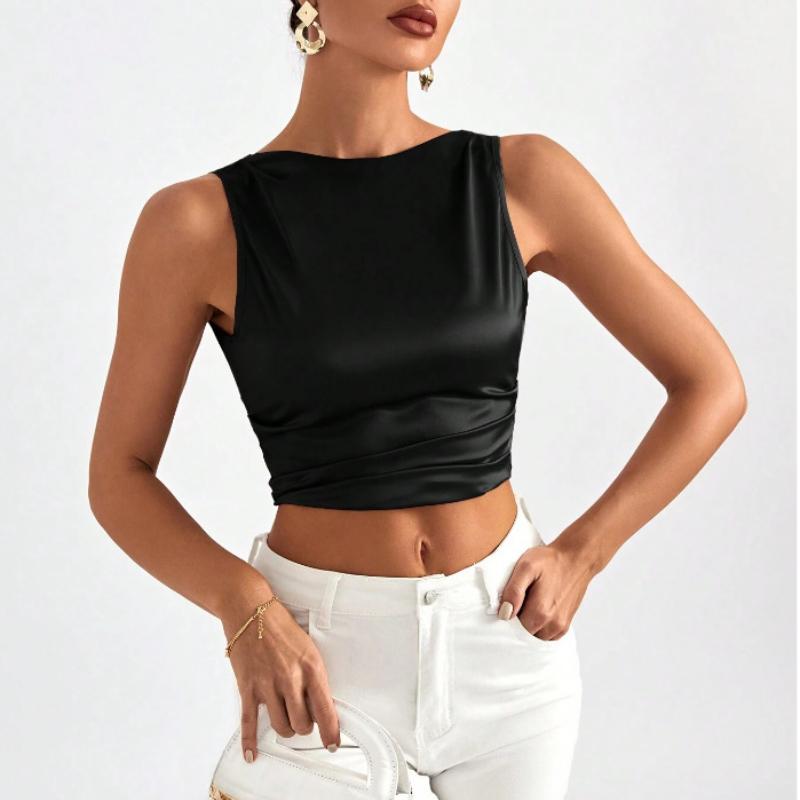 Summer European and American Women's Solid Color Fashion Sexy Backless Sleeveless Knotted Top