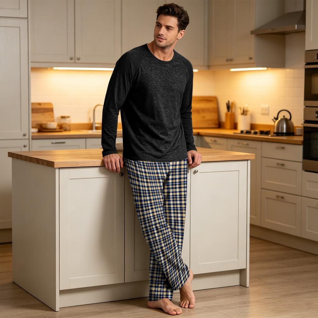 Men's Pajama Set Long Sleeve Sleepwear Loungewear for Nighttime and Relaxing at Home