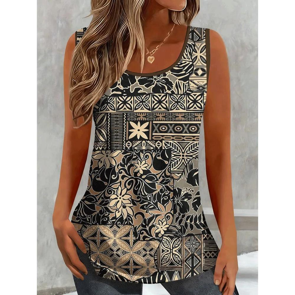 Fashion Women's Flower Printed T-Shirt Casual Loose Sleeveless Top Comfortable Camis Tank Tops