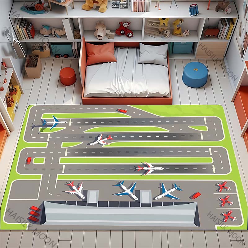 3D HD Aviation Theme Airplane Runway Printed Carpet! Anti-slip Sound Insulation, Living Room Bedroom Entrance Door Mat Sofa Rugs