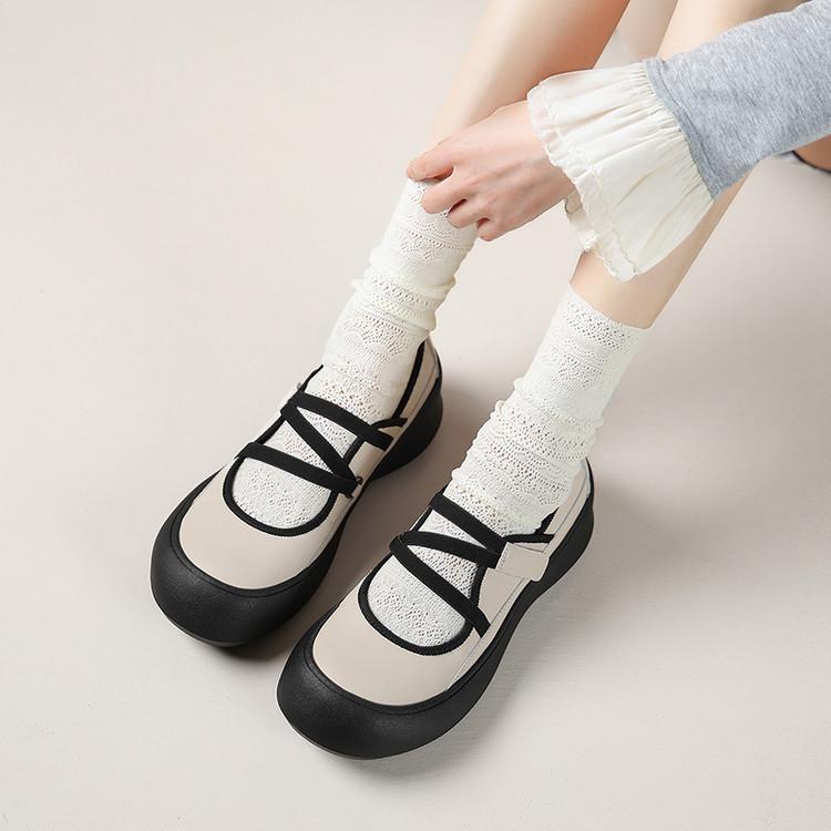 European Station Thick-soled Round Head Big Head Shoes Women's Autumn and Winter New Muffin Sole JK Uniform Small Leather Shoes Thick Heel Single Shoe