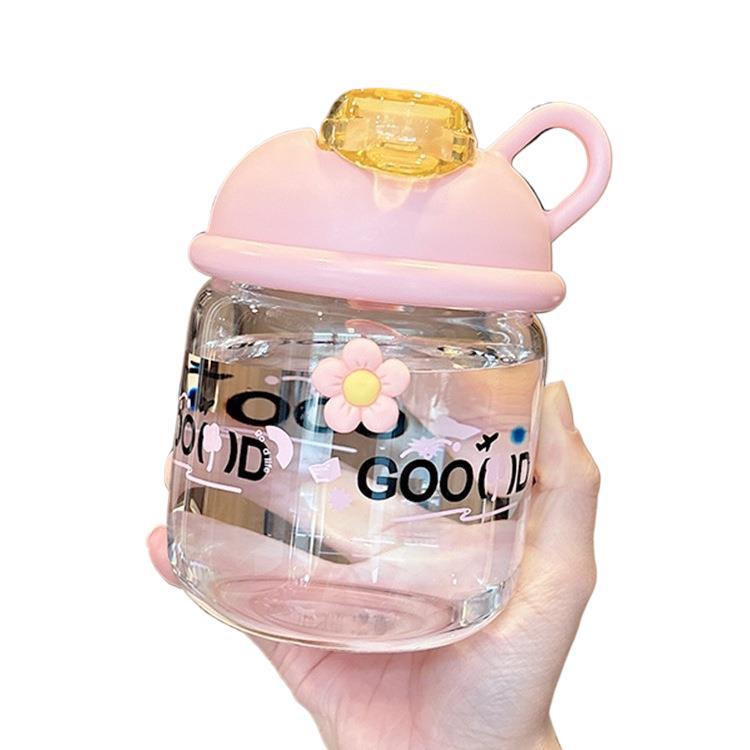 Cute High-Value Portable Glass Water Cup for Girls – Large Capacity, High-Temperature Resistant, Ideal for Students.