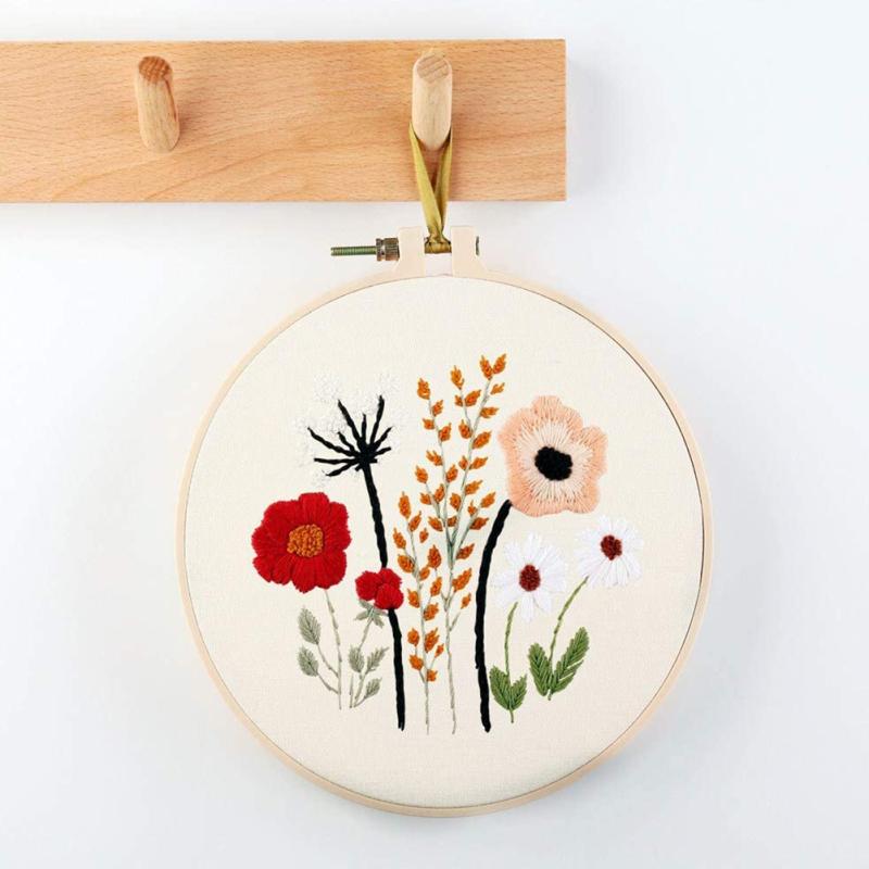 Embroidery Kit For  Beginners Cross  Stitch Diy Stamped Embroidery with Floral Pattern Embroidery