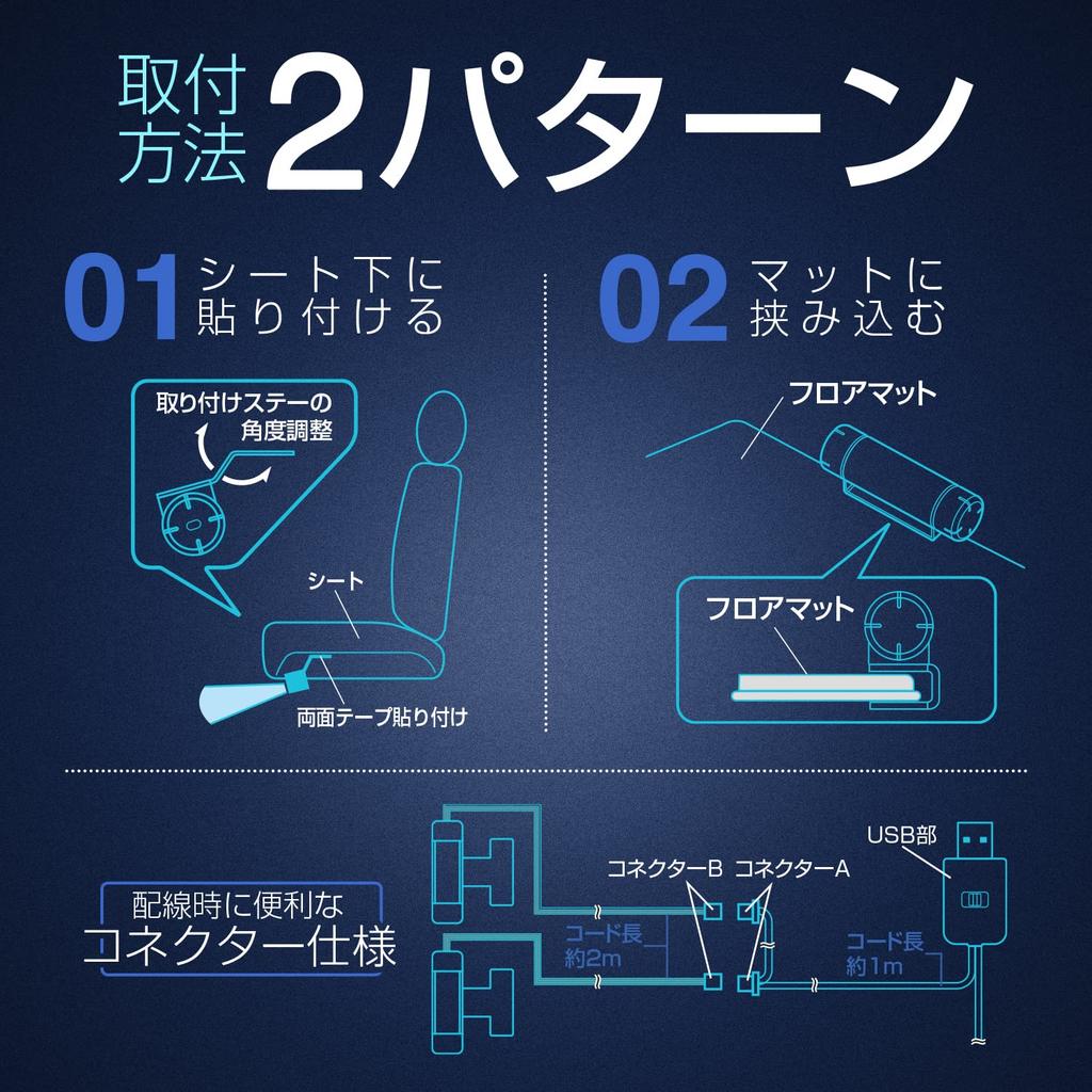 SEIWA Car Interior USB Floor USB Blue Adjustable Beam and Light Intensity Control Light, 4-LED, Powered, F335, High-Brightness LEDs, Angle,
