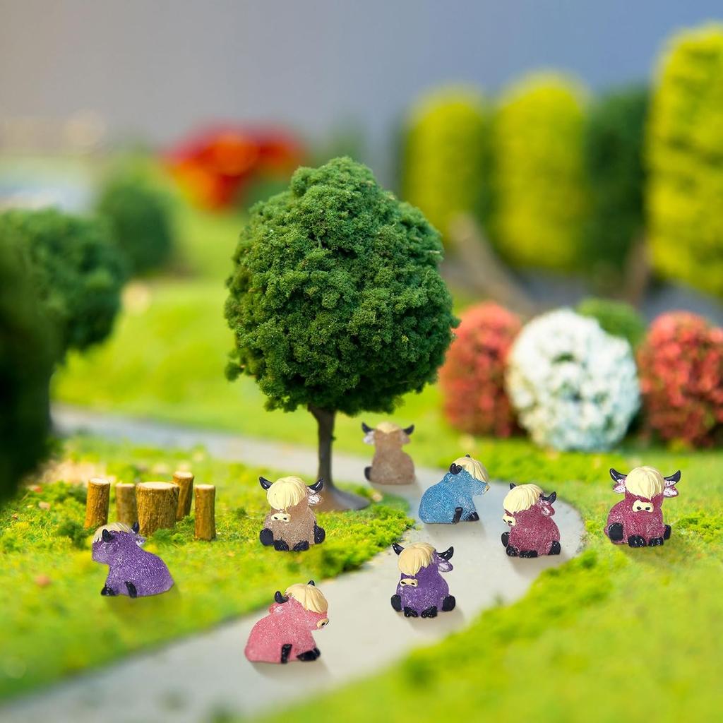 75 Pcs Mini Highland Cow Figurines Bulk Glitter Highland Cow Statues Mini Resin Animals Cute Tiny Resin Figures Animals Sculpture Ornament for Cake
