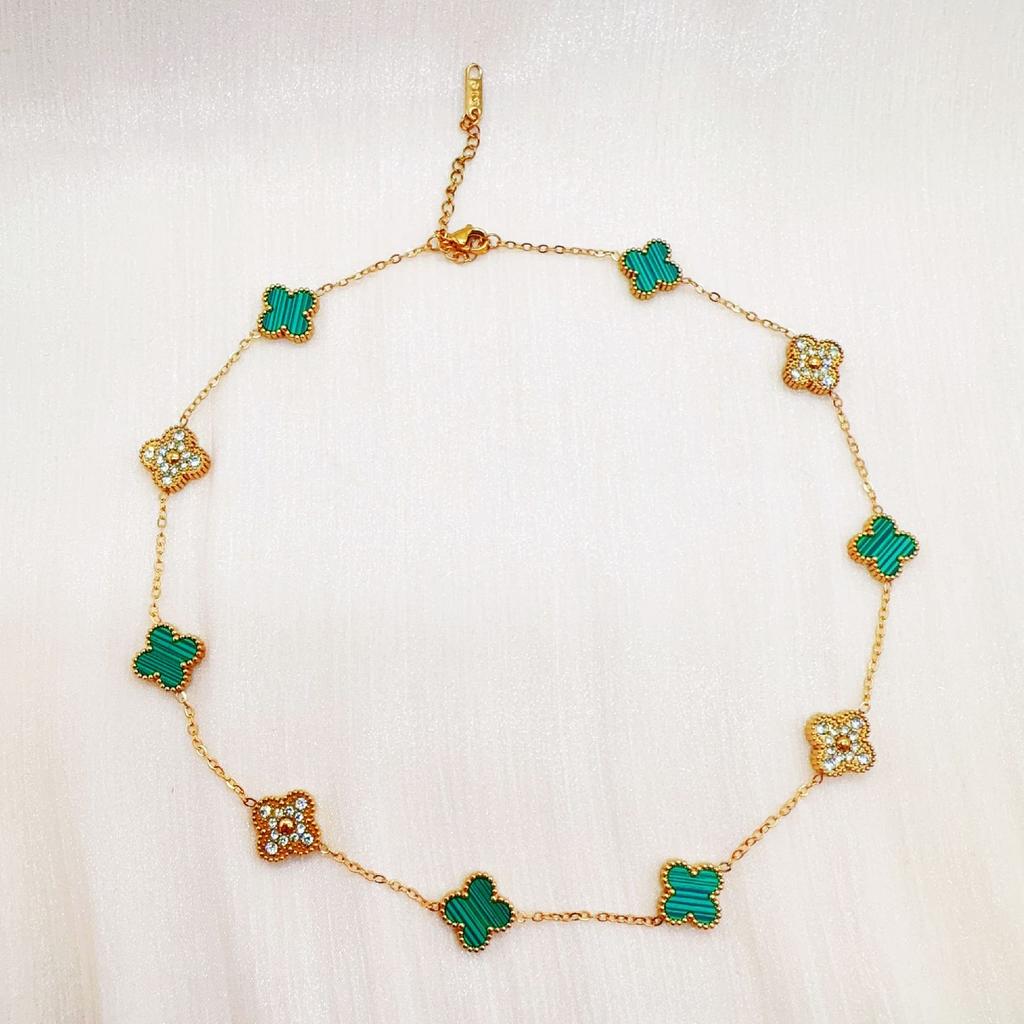 Double Sided Titanium Steel Clover Bracelet Necklace Ring Earrings Women's Non Fading Set Jewelry